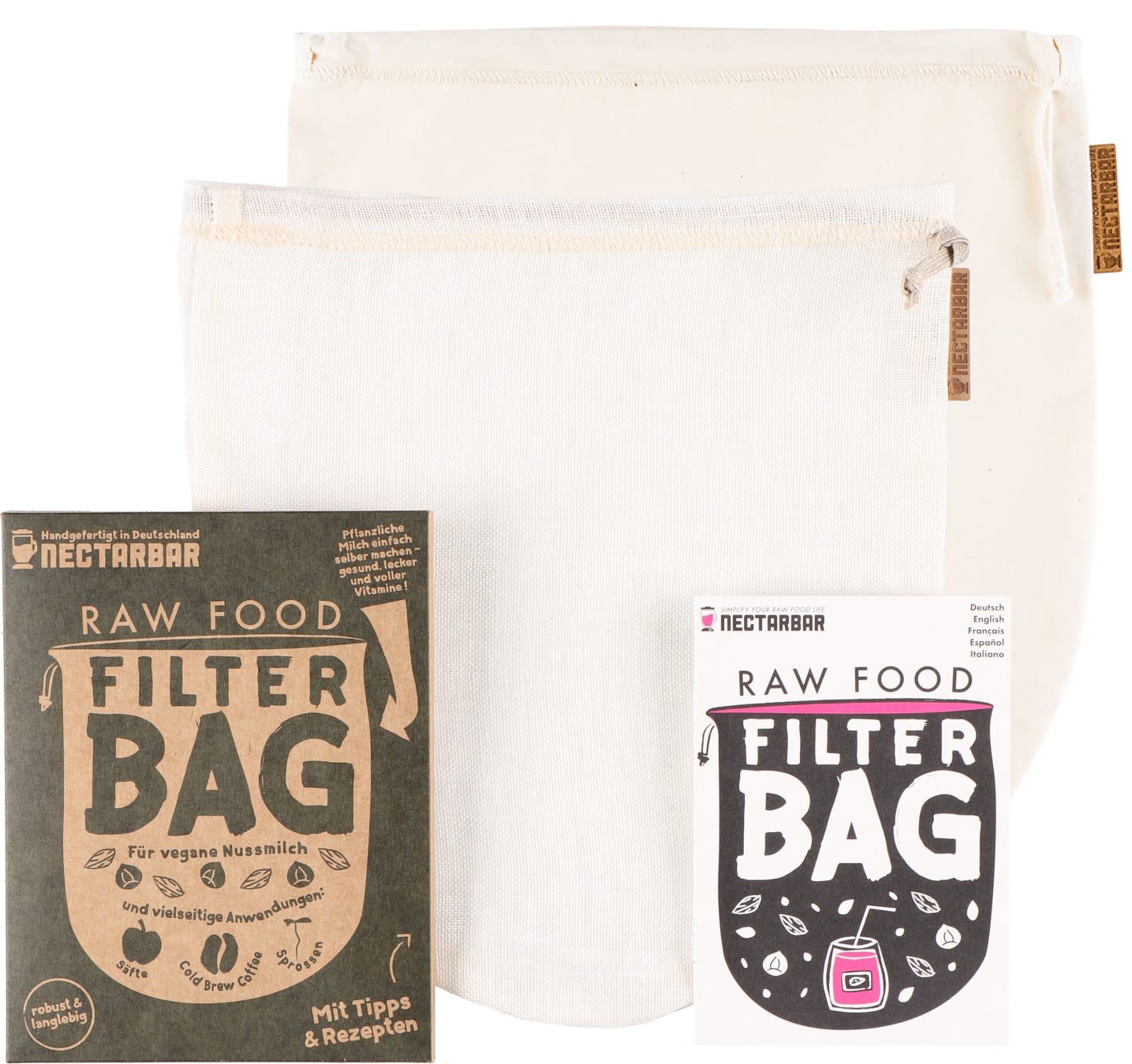Nussmilchbeutel 2 Mixpack Leinen + Baumwolle 2 Stück Nussmilchbeutel aus Leinen und Baumwolle 2 Stück